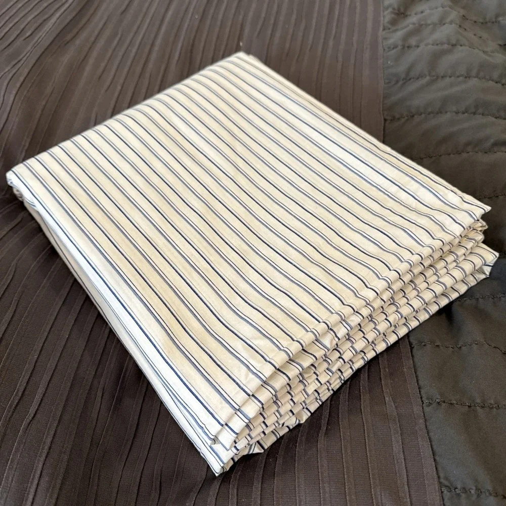 Vintage Ralph Lauren Blue Label Flat‎ Sheet Full Size Blue White Stripe